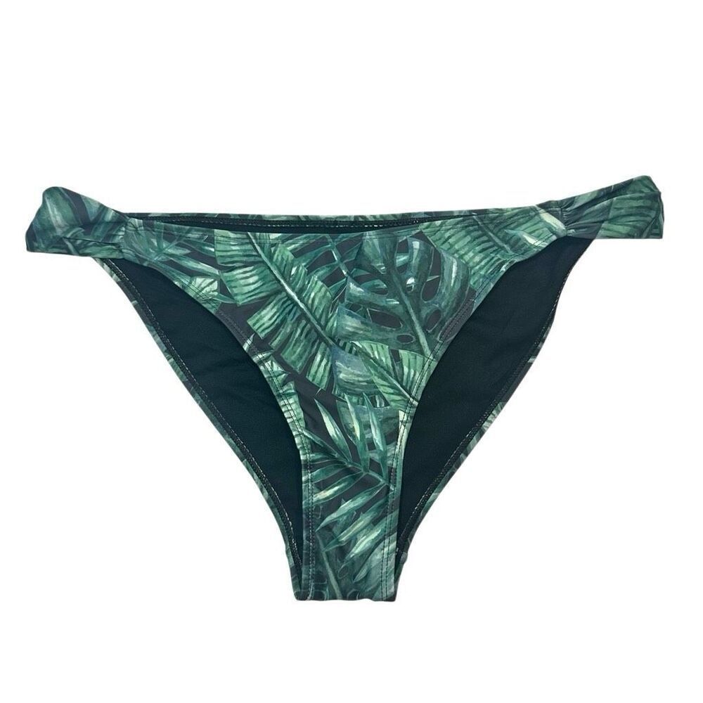Amiani Palm Leaf Print Ruched Side Pull-on Swim Bikini Bottom Green XXL